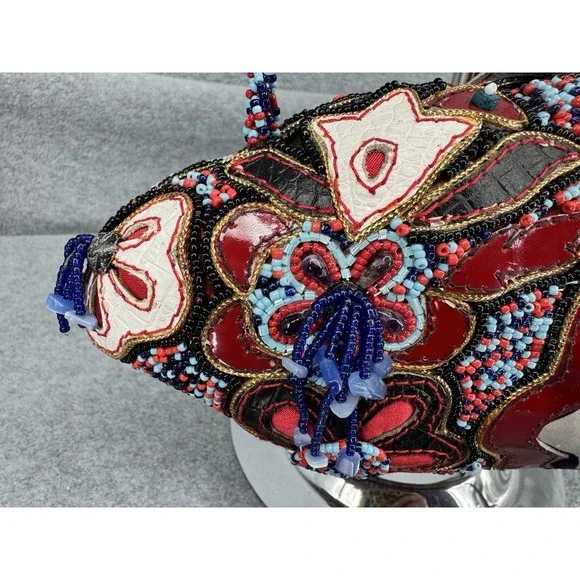 Mary Frances Beaded Crossbody Shoulder Bag Red Blue Floral Butterfly Embellished